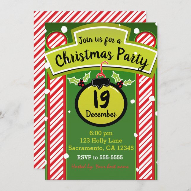 Convites Festa de Natal Whimsical Red Pepperminton (Frente/Verso)