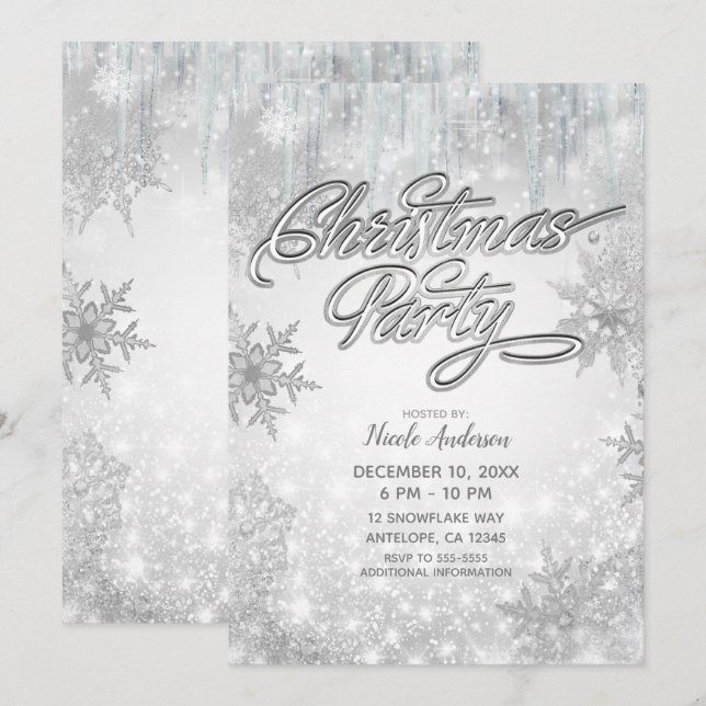 Convites Festa de Natal Winter Wonderland White Snowflakes (Frente/Verso)