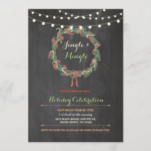 Convites Festa de Natal Wreath Feliz Jingle Mingle Invite