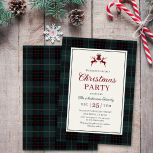 Convites Festa de Natal Xadrez Tartan Verde Azul Clássico