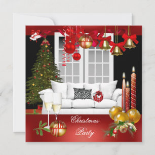 Convites Festa de Natal Xmas Vermelho Branco Bolas