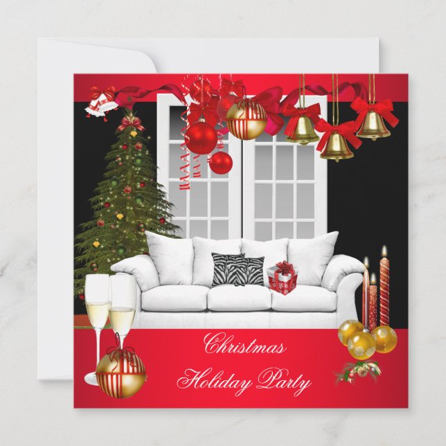 Convites Festa de Natal Xmas Vermelho Branco Bolas (Frente)