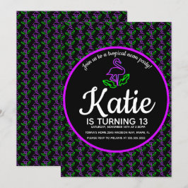 Convites Festa de Neon Flamingo Glowing Tropical Roxo