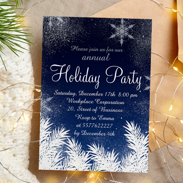 Convites Festa de neve azul elegante floco de inverno (Elegant blue snowflake winter corporate holiday invitation)