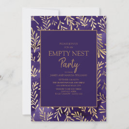 Convites Festa de Ninho Vazio com Folhas de Ouro Roxo Elega
