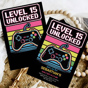 Convites Festa de Nível Alto para Meninos Gamer