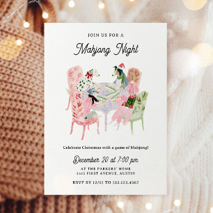 Convites Festa de Noite de Mahjong das Férias de Natal