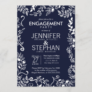 Convites Festa de noivado Azul-Marinho Azul-Floral