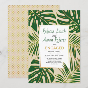 Convites festa de noivado bege das folhas tropicais verdes