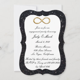 Convites Festa de Noivado Black Glitter Gold Infinito