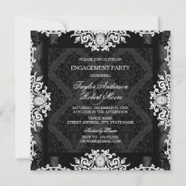 Convites Festa de Noivado Black & White Diamond Damask