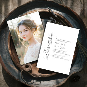 Convites Festa de Noivado Black & White Whimsy Script Foto