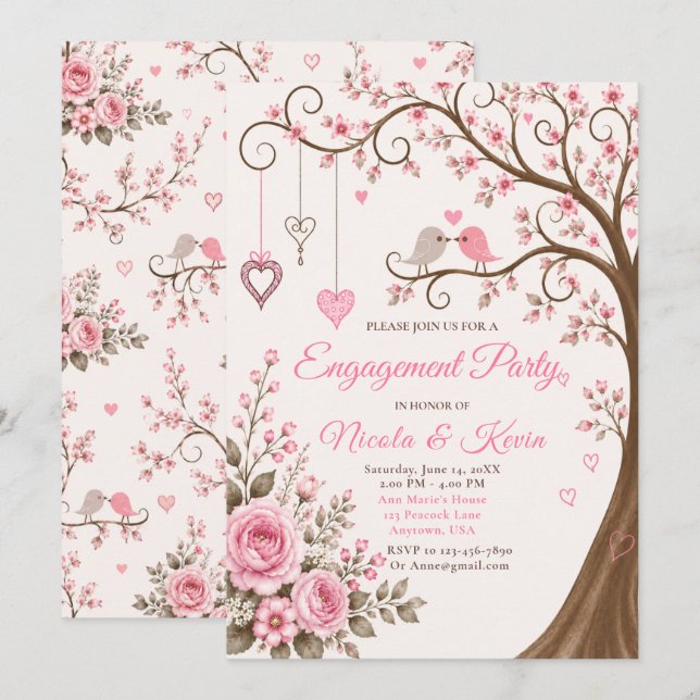 Convites Festa de Noivado Blush Blossom (Frente/Verso)