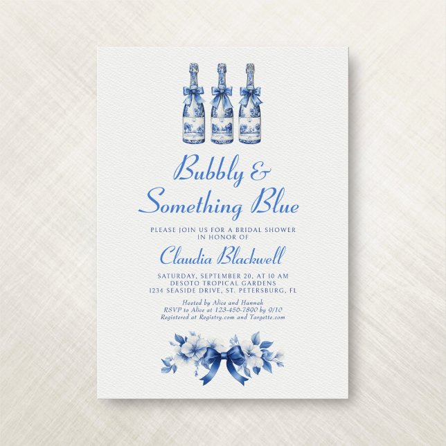 Convites Festa de Noivado Bubbly Something Blue Chinoiserie (Criador carregado)