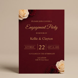 Convites Festa de Noivado Burgundy Rose