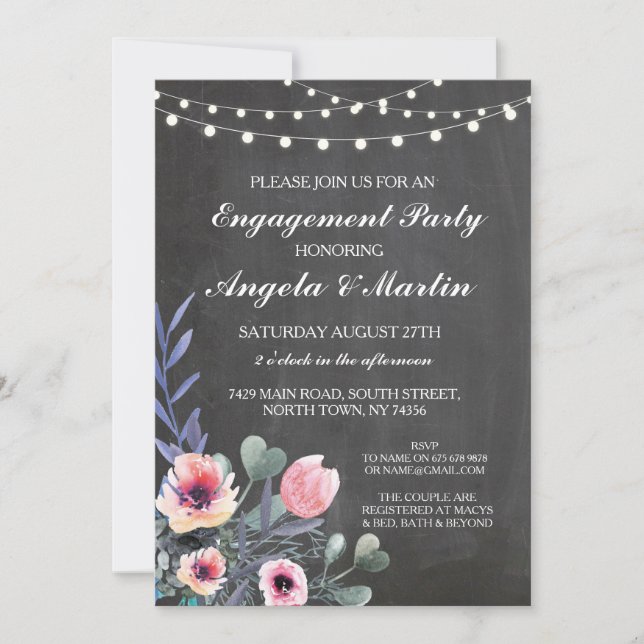 Convites Festa de noivado Chalk Lights Floral Invite (Frente)