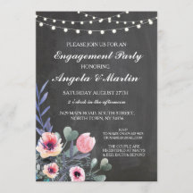Festa de noivado Chalk Lights Floral Invite