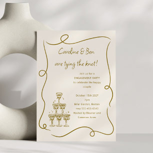 Convites Festa de Noivado Champagne Gold Doodle Manuscrito