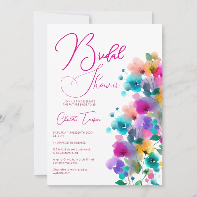 Convites Festa de Noivado Colorida com Flores (Frente)