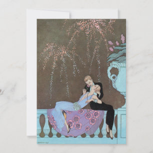 Convites Festa de Noivado com Arte Deco Antiga, Amor e Fogo