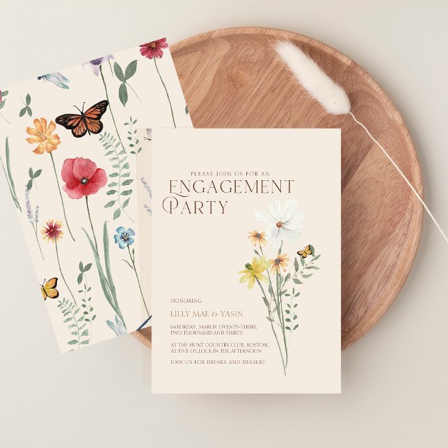 Convites Festa de Noivado com Margarida Amarela Caprichosa  (Whimsical Daisy Yellow Wildflower Engagement Party Invitation)