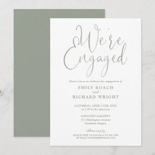 Convites Festa de Noivado com Rótulo Verde Sage