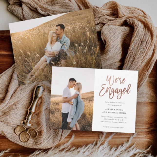 Convites Festa de Noivado com Script Moderno Estamos Engaja (Criador carregado)