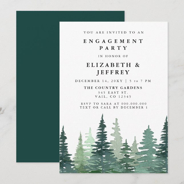 Convites Festa de noivado da Floresta de Pinheiro Russo Wat (Frente/Verso)