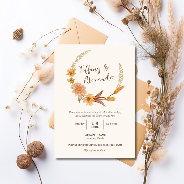 Convites Festa de noivado das flores de queda de boho (Boho Fall Flowers Engagement Party Invitation)