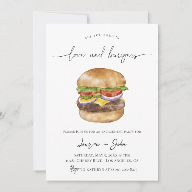 Convites Festa de noivado de Amor e Burgers (Frente)