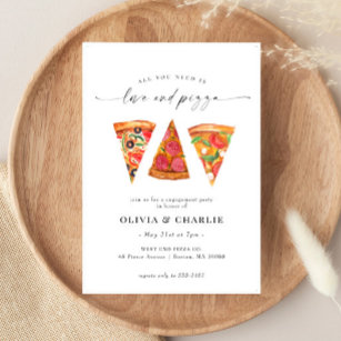 Convites Festa de noivado de Amor e Pizza