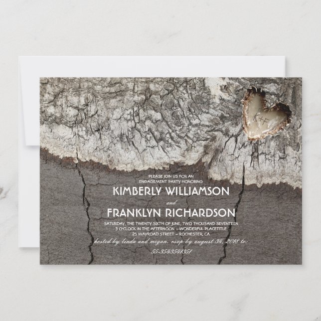 Convites Festa de noivado de Árvore Cardíaca de Madeira Esc (Frente)