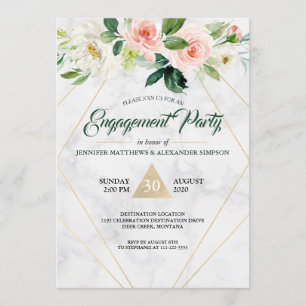 Convites Festa de noivado de Boho Floral Cor-de-Água Pinta
