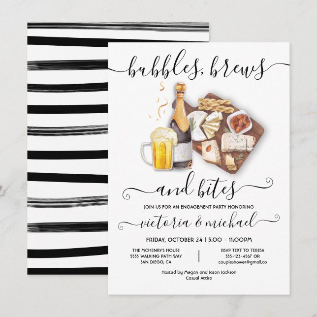 Convites Festa de noivado de bolhas e mordidas (Frente/Verso)