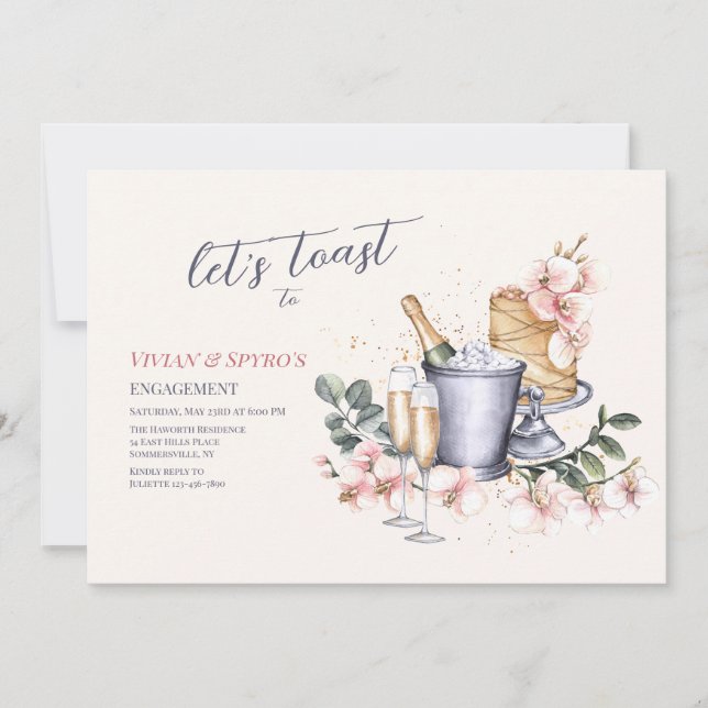 Convites Festa de noivado de brinde de champanhe (Frente)