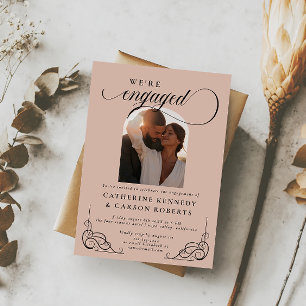 Convites Festa de noivado de Caligrafia de Script Beige e P