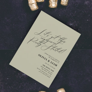 Convites Festa de noivado de Caligrafia Verde Minimalista