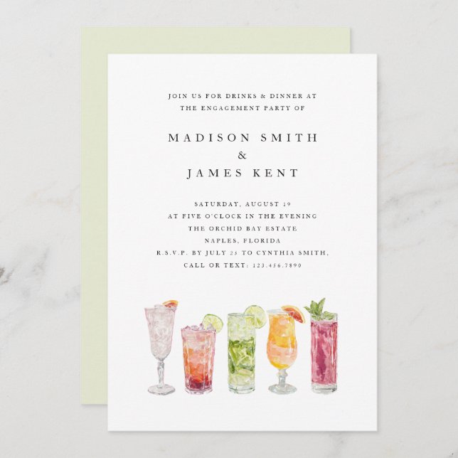 Convites Festa de noivado de Casamento de Cocktails Tropica (Frente/Verso)