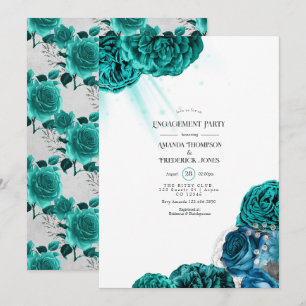 Convites Festa de Noivado de Casamento Floral em Turquesa e