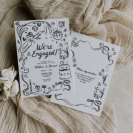 Convites Festa de noivado De Casamento Whimsical Desenhado 