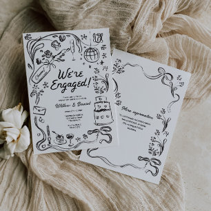 Convites Festa de noivado De Casamento Whimsical Desenhado 