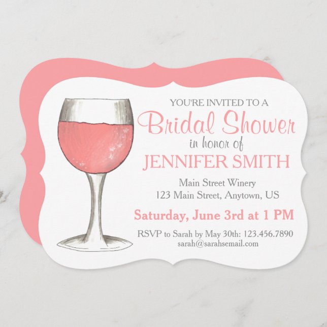 Convites Festa de noivado de Chá de panela Rosé Wine (Frente/Verso)