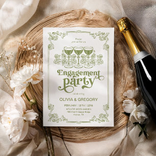 Convites Festa de noivado de champanhe Olive Green Sparking