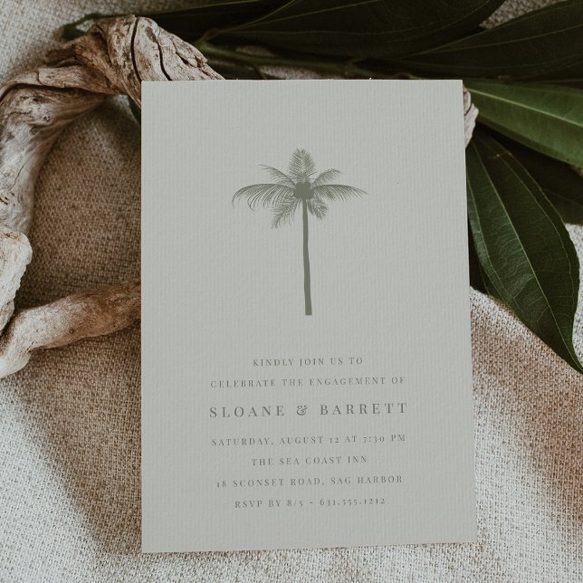 Convites Festa de noivado de Coconut Palm (elegant coastal coconut palm engagement party invitation)