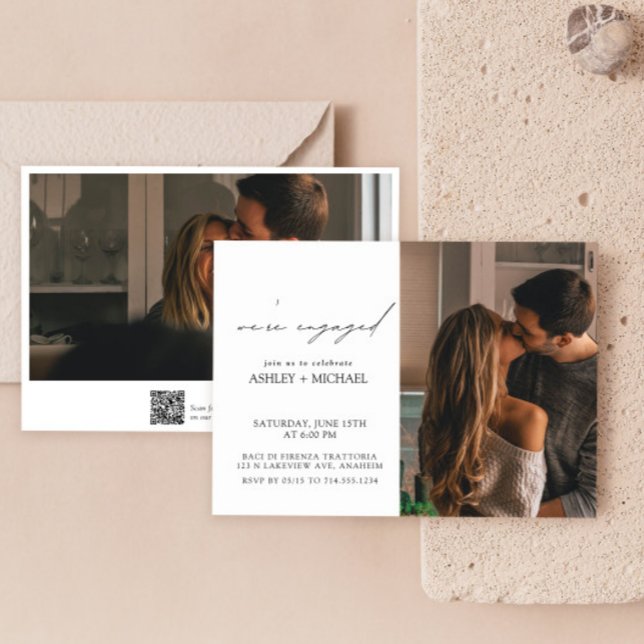 Convites Festa de noivado de Código QR Fotográfico 2 (Easily personalize this engagement party invite with your photos and deets!)