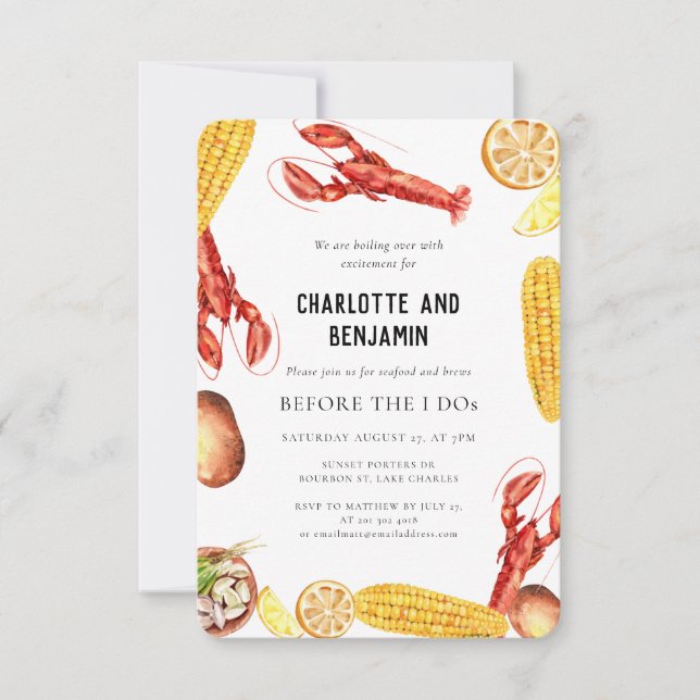 Convites Festa de noivado de Cookout de Boil de Verão (Frente)