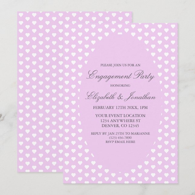 Convites Festa de noivado de Corações Roxos (Frente/Verso)