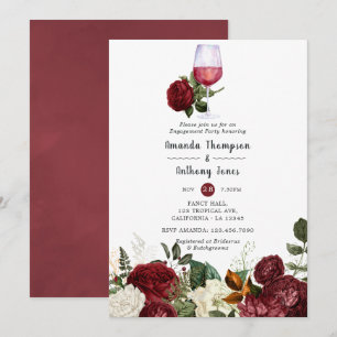Convites Festa de Noivado de Degustação de Vinho Floral Ver