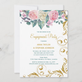 Convites Festa de noivado de espirais Douradas da Glitter B