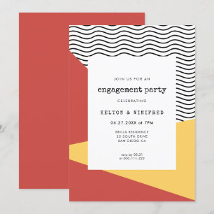 Convites festa de noivado de estilo Memphis Pop art dos ano